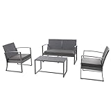 SVITA LOIS XL Poly Rattan Sitzgruppe Gartenmöbel Metall-Garnitur Balkonmöbel Tisch Sessel (Grau/Grau)
