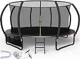 Flamaker Trampolin Outdoor Kinder, Gartentrampolin Ø 366/427cm mit Netz, Bodenanker, Stabile Rahmenkonstruktion, Wetterfest und rostfrei, Outdoor Trampolin für Kinder & Erwachsene Belastbarkeit 160kg