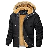 MAGCOMSEN Herren Warme Parka Jacke Gefüttert Winter Daunenjacke Männer Winddicht Warme Outdoorjacke Fleece Funktionsjacke Wandern Jagdjacke mit Mehrfachtaschen Schwarz L