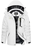 KEFITEVD Skijacke Damen Winddicht Warm Funktionsjacke mit Zip Taschen Fleece Thermojacke Warm Softshelljacke für Snowboarden Weiß L
