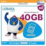 LEBARA Prepaid SIM-Karte mit Hello! 40 Prepaid Tarif ohne Vertrag | Allnet Flat Telefonie & SMS, 40 GB Datenvolumen inkl. 5G und 400 Frei-Min. ins Ausland…