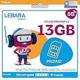 Lebara Prepaid SIM-Karte mit Hello! 13 Prepaid Tarif ohne Vertrag | Allnet-Flat Telefonie & SMS, 13 GB Datenvolumen inkl. 5G und 100 Frei-Min. ins Ausland