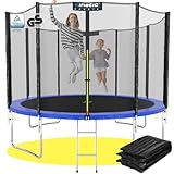 KINETIC SPORTS Trampolin Outdoor 'Salto Plus' Ø 183 cm – TÜV Rheinland geprüft, Komplett-Set für Kinder, USA Sprungtuch, Netz, Randpolster, Leiter – bis 50 kg, Blau