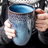 Cteahrow 600 Ml Kaffeetasse aus Keramik, große Milchkaffeetasse, Teetasse, glatte Glasur für Kakao, Latte, Müsli, spülmaschinenfest, mikrowellengeeignet (Blau)