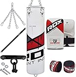 RDX Boxsack, MMA, Kampfsport, Muay Thai, Kick Boxen, mit Boxhandschuhen, Kette, Haken zum Aufhängen, 8-teilig, 4FT 5FT., rot, 4ft